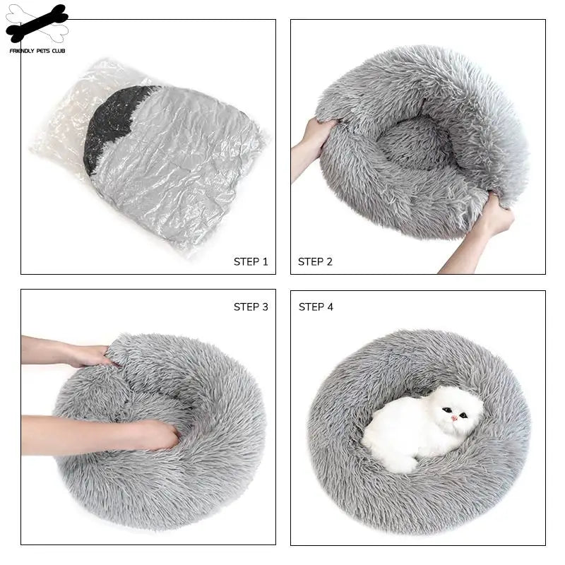 Fluffy Donut Dog Bed - Ultra-Soft Plush Cushion for Cozy Winter Comfort, Perfect for Dogs & Cats