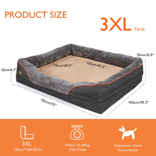 Orthopedic Memory Foam Dog Bed - Large Bolstered Pet Sofa Couch with Quilted Waterproof Cover - Comfy Elevated Cushion for Dogs - Warm & Durable Pet Mattress