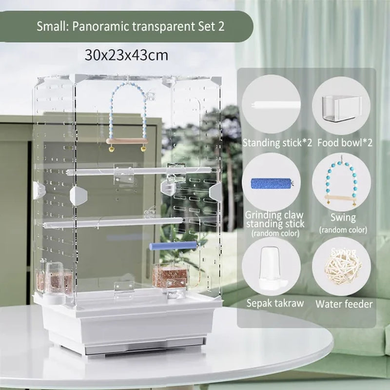 Feathered Elegance: Transparent Bird Cage for Breeding and Flying - Acrylic Avian Sanctuary