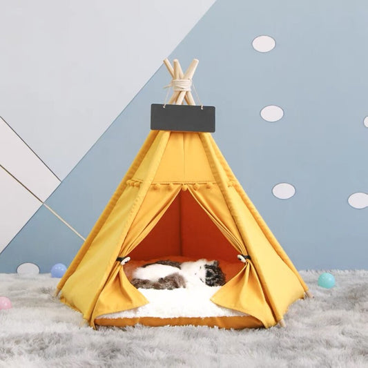 Ultimate Comfort Haven: Pet Cat Tent Dog House Bed with Thick Cushion - Cozy Indoor Canvas Teepee for Cats and Dogs' Deep Sleep!