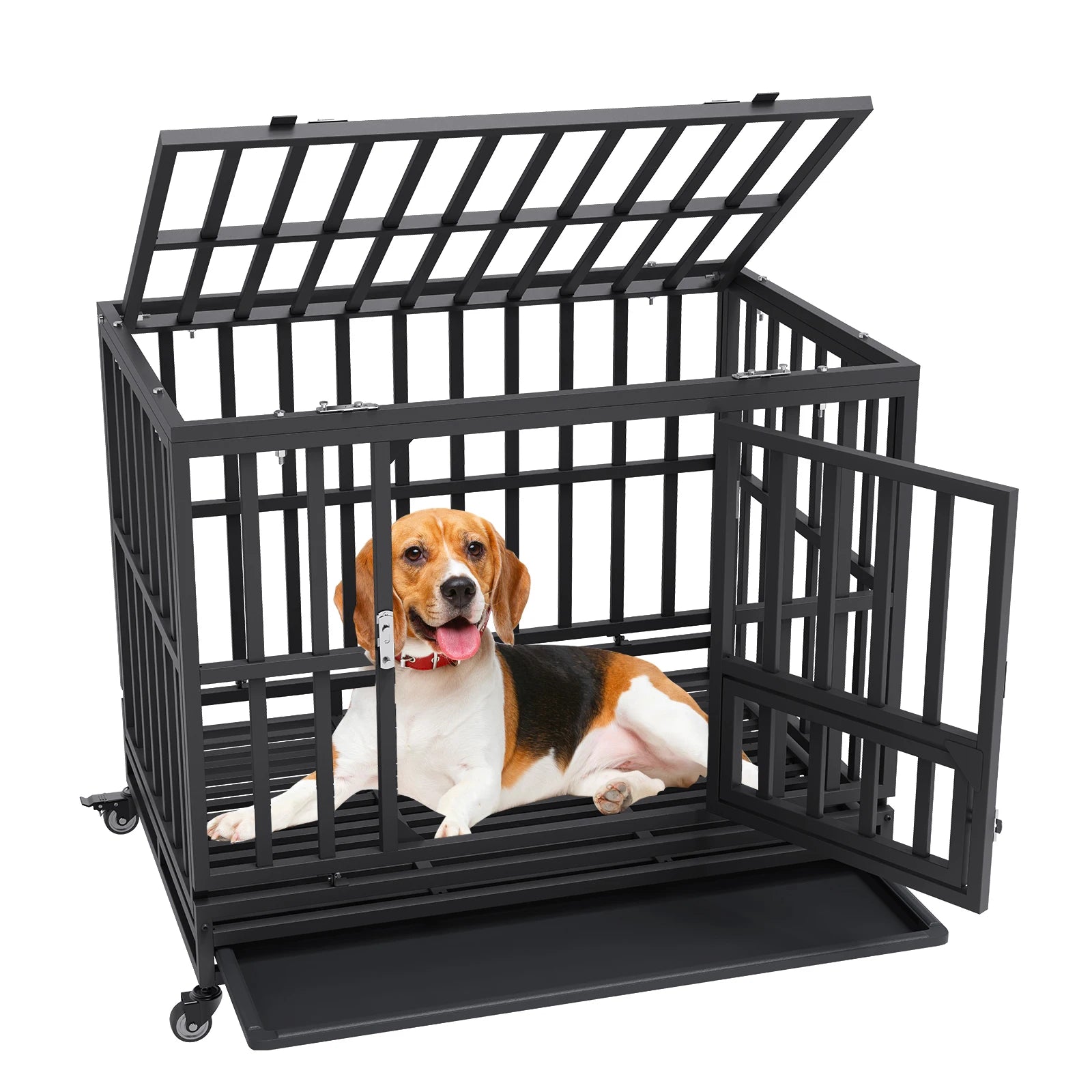 Freedom and Security: 3-Door Heavy Duty Dog Crate with Lockable Wheels - Ideal for Indoor & Outdoor Use - Medium to Large Dogs!