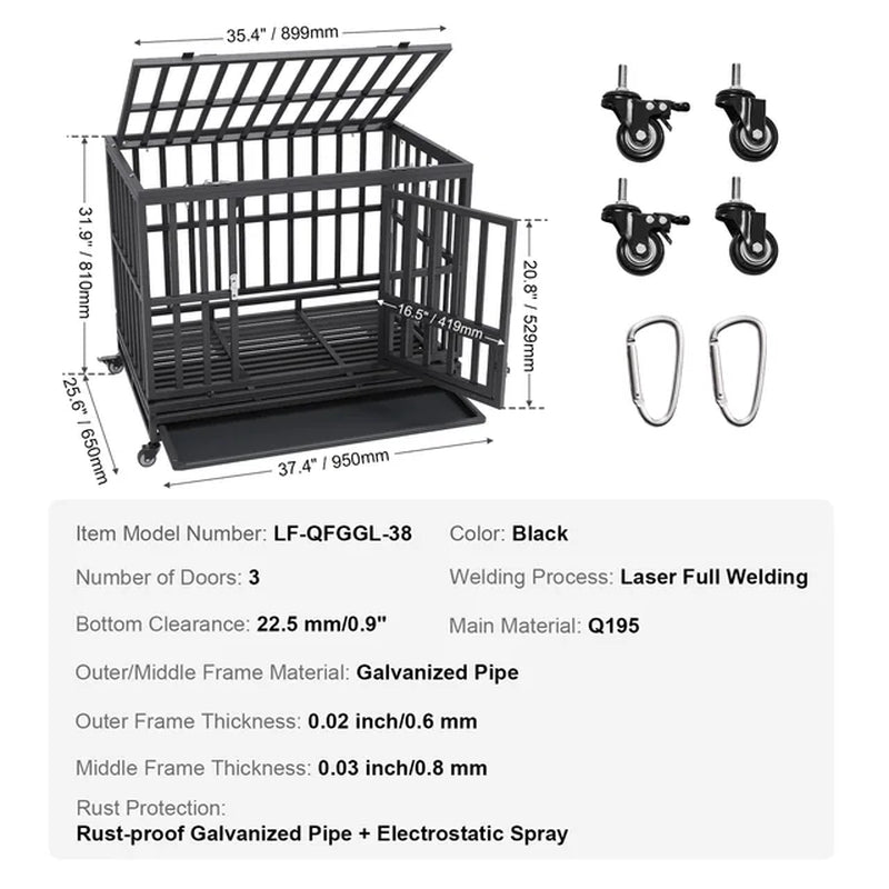 Freedom and Security: 3-Door Heavy Duty Dog Crate with Lockable Wheels - Ideal for Indoor & Outdoor Use - Medium to Large Dogs!