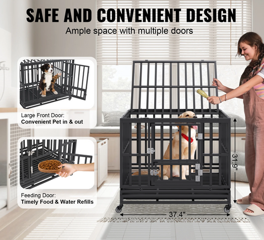 Freedom and Security: 3-Door Heavy Duty Dog Crate with Lockable Wheels - Ideal for Indoor & Outdoor Use - Medium to Large Dogs!