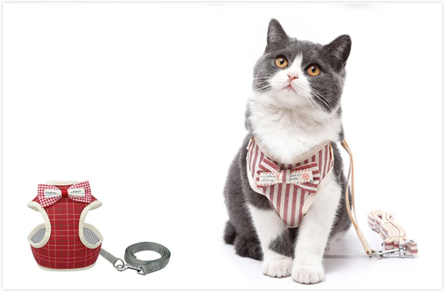 Bowknot Cat Harness and Leash Set – Adjustable Vest, Breathable Nylon Mesh, Stylish Bow – Cat Accessories for a Purr-fect Outdoor Stroll!