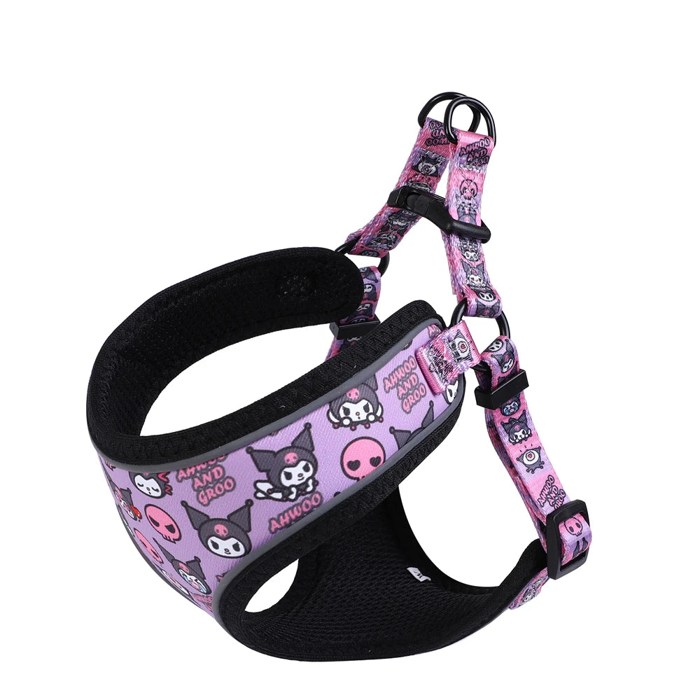 Whimsical Adventures: Reflective Dog Cat Harness Set with Cartoon Design – Ideal for Small to Medium Dogs and Cats – Includes Walking Leash! Purple