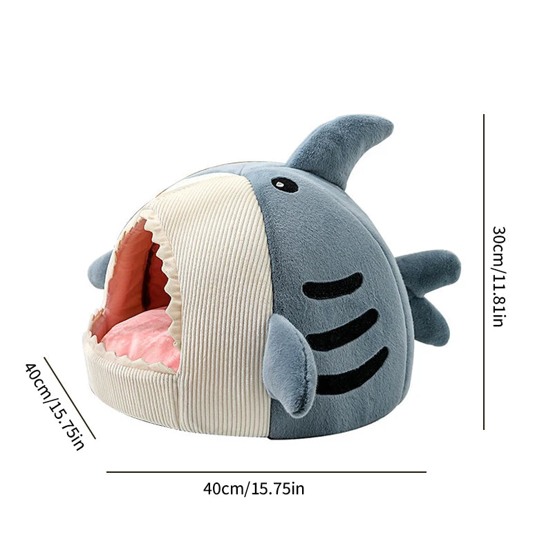 Whimsical Shark Retreat - Semi-Enclosed Cat Bed for Warm Naps and Stylish Pet Comfort