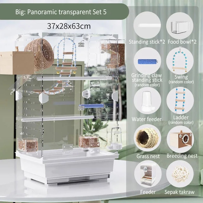 Feathered Elegance: Transparent Bird Cage for Breeding and Flying - Acrylic Avian Sanctuary