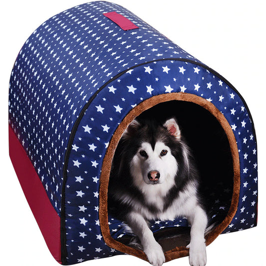 Cozy Stars Print Dog House - Warm, Comfortable Kennel Mat for Pets, Foldable Cat Sleeping Bed - High-Quality Pet Products