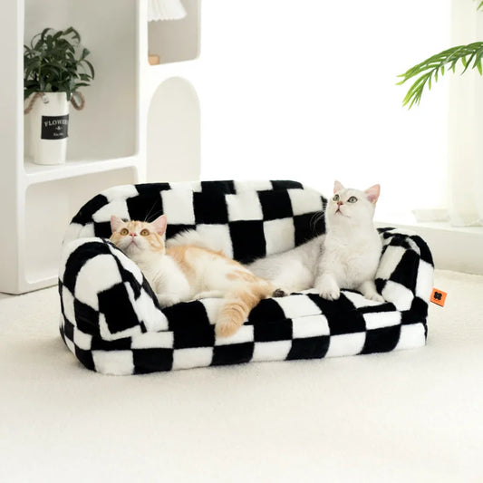 Luxury Fur Winter Pet Cat Nest Sofa - Modern Dog Bed for Small Animals, Cozy Indoor Kennel House with Plush Cushion Bedding