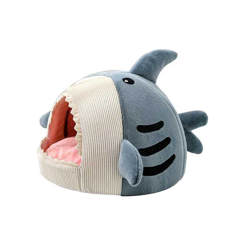 Whimsical Shark Retreat - Semi-Enclosed Cat Bed for Warm Naps and Stylish Pet Comfort