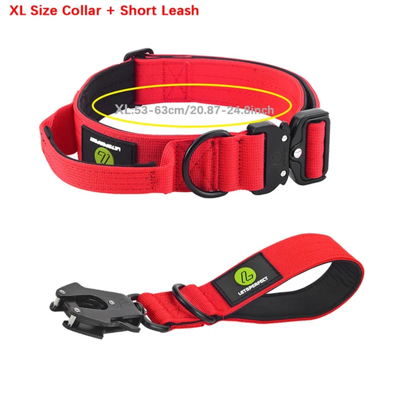 Elite Tactical Dog Leash and Collar Set: Heavy Duty Nylon, Quick Release, Padded Handle - Perfect for Military-Grade Training and Traffic Control!