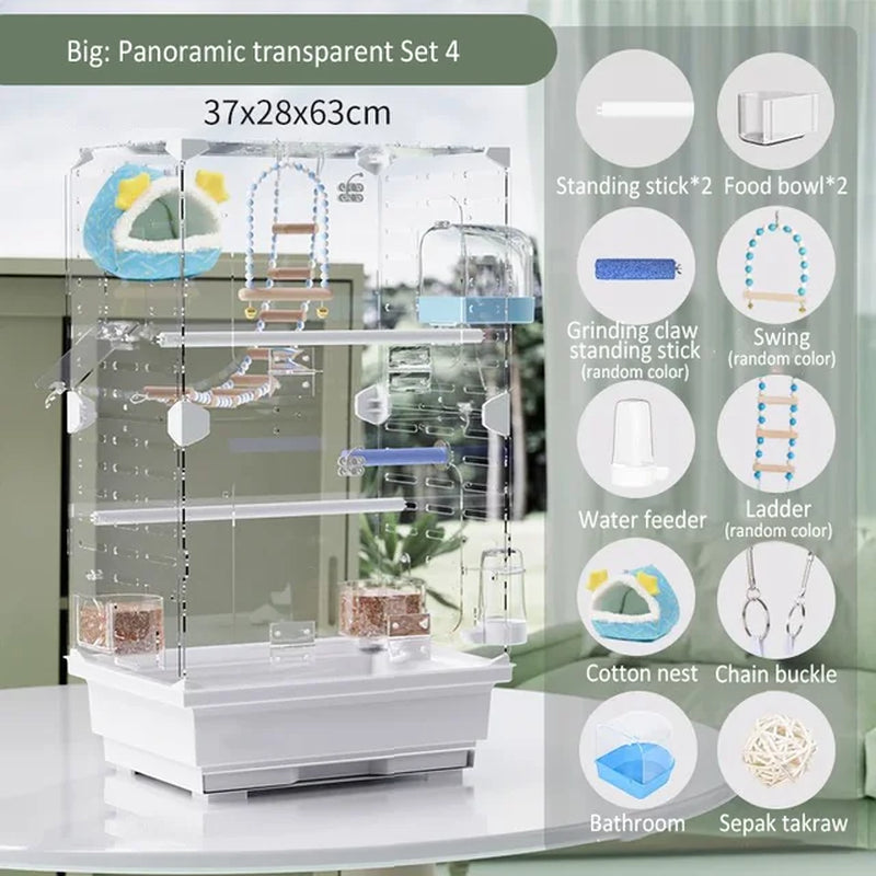 Feathered Elegance: Transparent Bird Cage for Breeding and Flying - Acrylic Avian Sanctuary