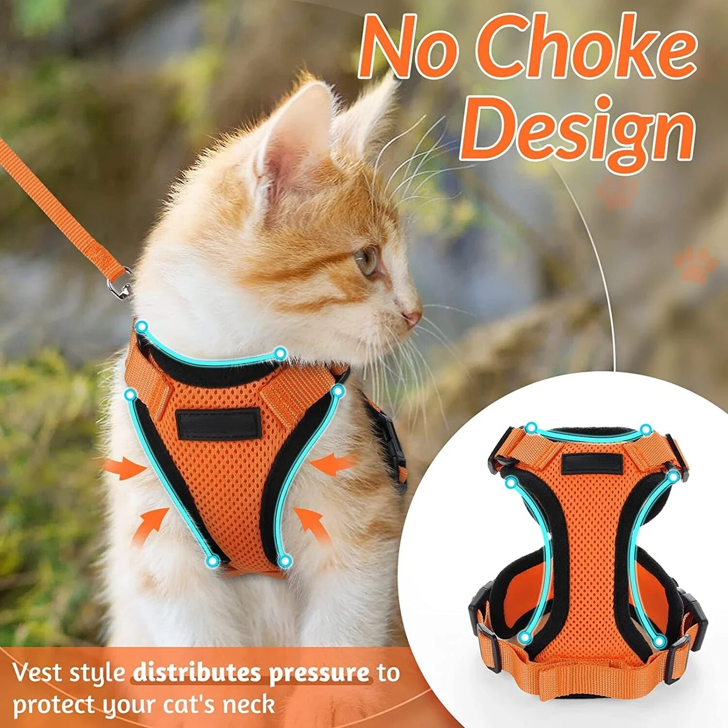 Cat Harness and Leash Set – Escape-Proof, Adjustable, Breathable with Reflective Strips – Stylish Jacket Design for Safe and Stylish Walks