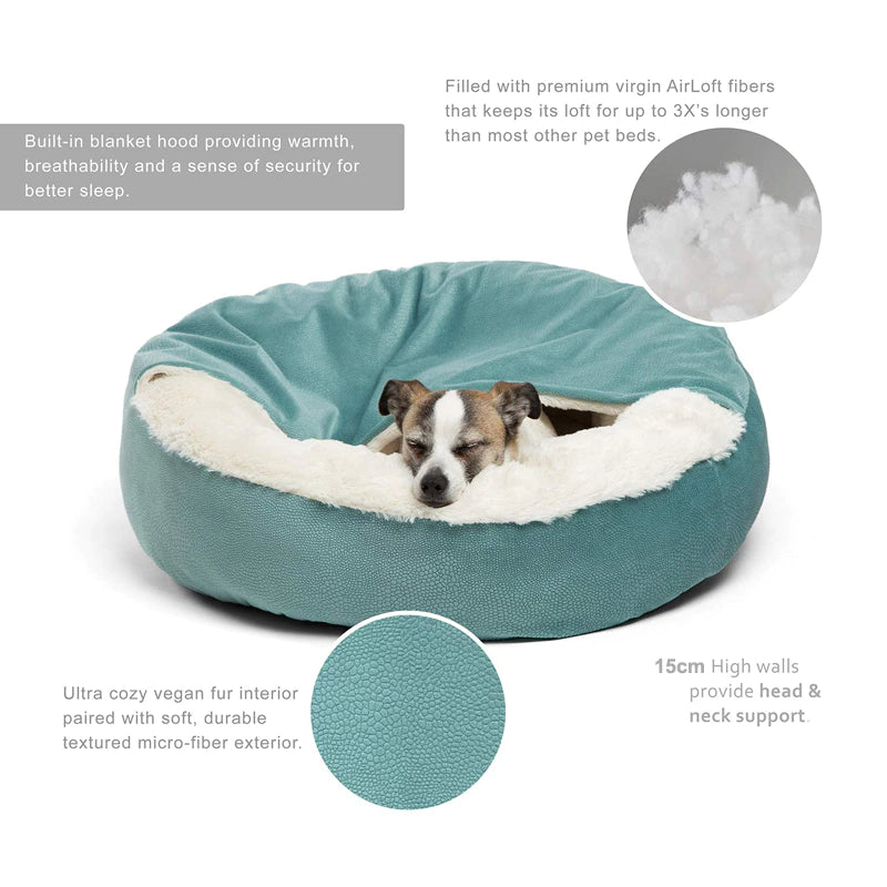 Orthopedic Dog Bed with Hooded Blanket - Winter Warm, Waterproof, Dirt-Resistant Cat and Puppy House Cuddler, Machine Washable Comfort