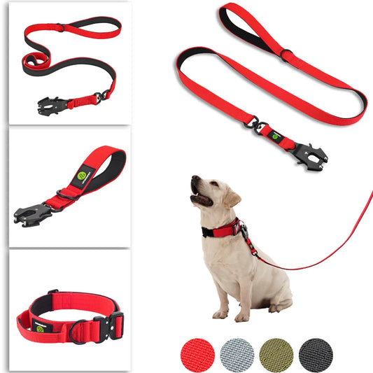 Elite Tactical Dog Leash and Collar Set: Heavy Duty Nylon, Quick Release, Padded Handle - Perfect for Military-Grade Training and Traffic Control!