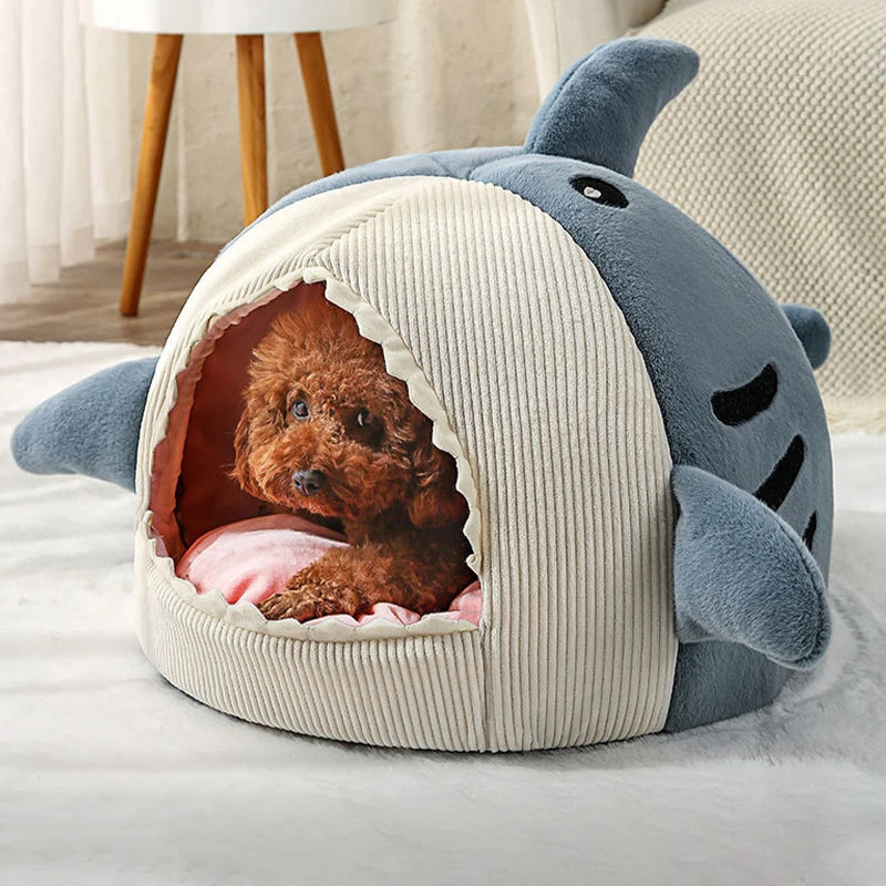 Whimsical Shark Retreat - Semi-Enclosed Cat Bed for Warm Naps and Stylish Pet Comfort