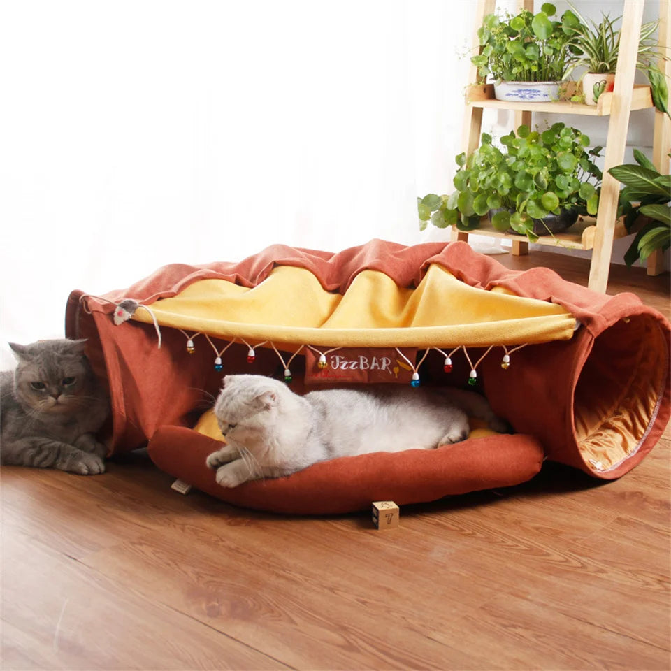 3-in-1 Cat Beds House - Round Funny Cat Tunnel Toy with Plush Warmth - Perfect for Small Dogs, Kittens, and Cats