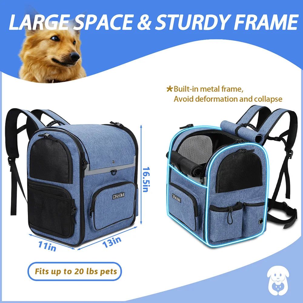 Ultimate Pet Travel Companion: Double Shoulder Dog Carrier Backpack - Sturdy, Breathable, and Ideal for Pets Up to 20 lbs