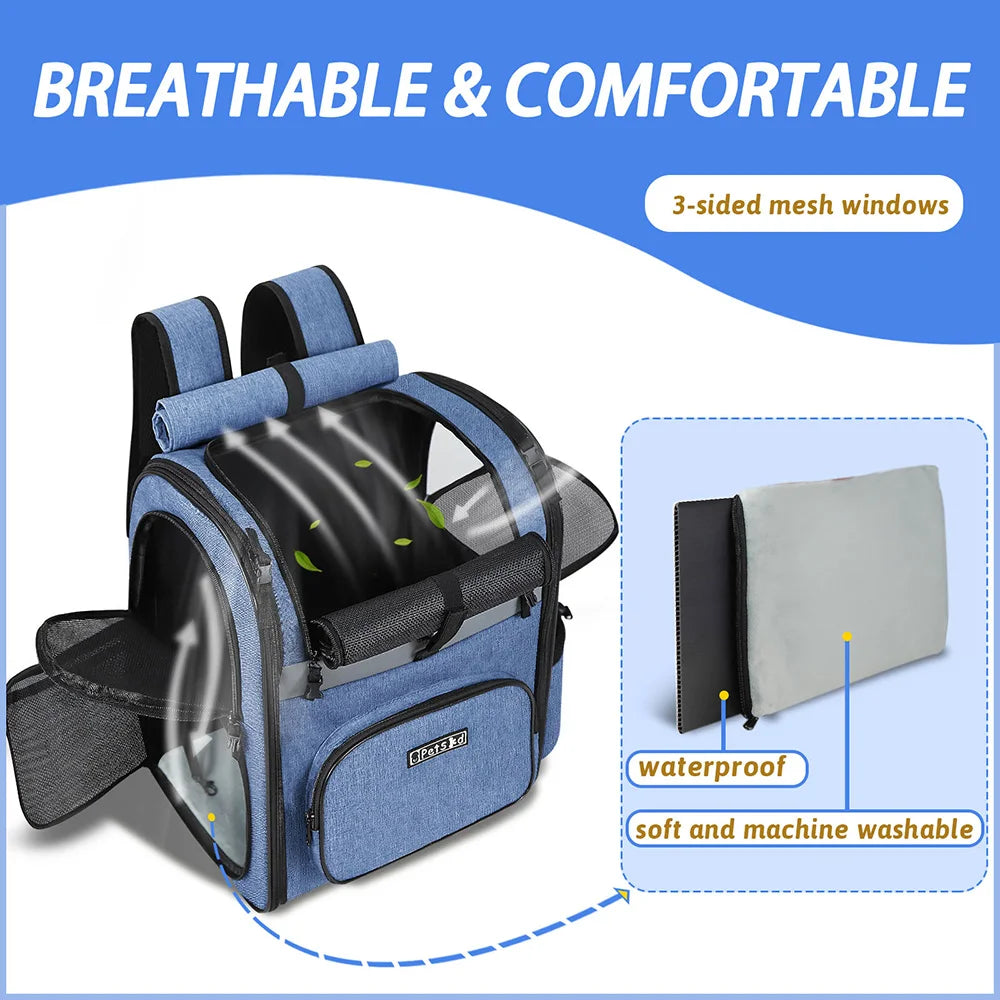 Ultimate Pet Travel Companion: Double Shoulder Dog Carrier Backpack - Sturdy, Breathable, and Ideal for Pets Up to 20 lbs