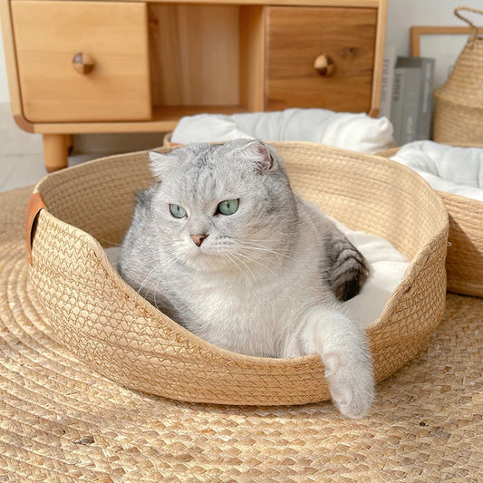 Handmade Bamboo Weaving Pet Bed - Four Seasons Cat, Puppy, Dog Sofa Beds Kennel, Cozy Nest for Ultimate Pet Comfort and Style