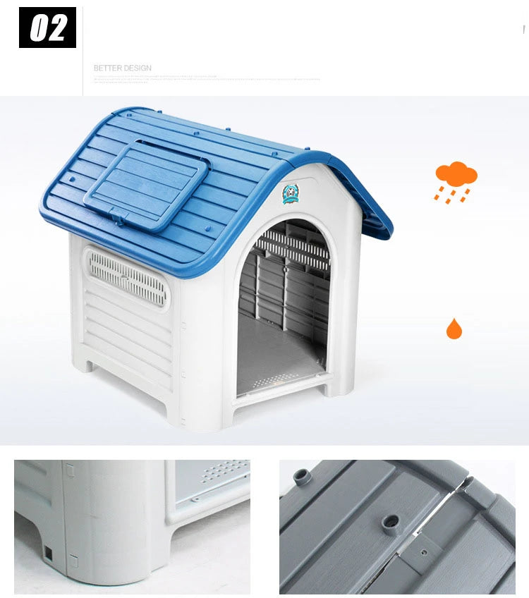 Luxury Plastic Large Dog Kennel - Outdoor Rainproof Villa for Four Seasons Comfort, Indoor and Patio Cat Nest