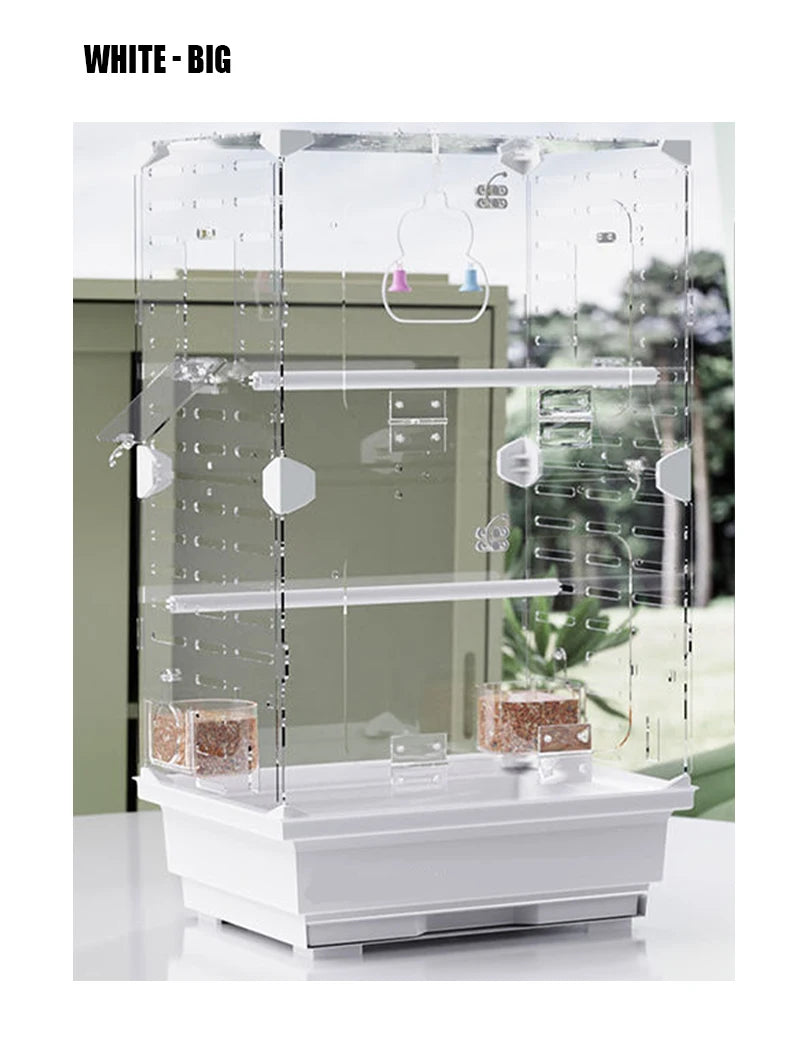 Feathered Elegance: Transparent Bird Cage for Breeding and Flying - Acrylic Avian Sanctuary