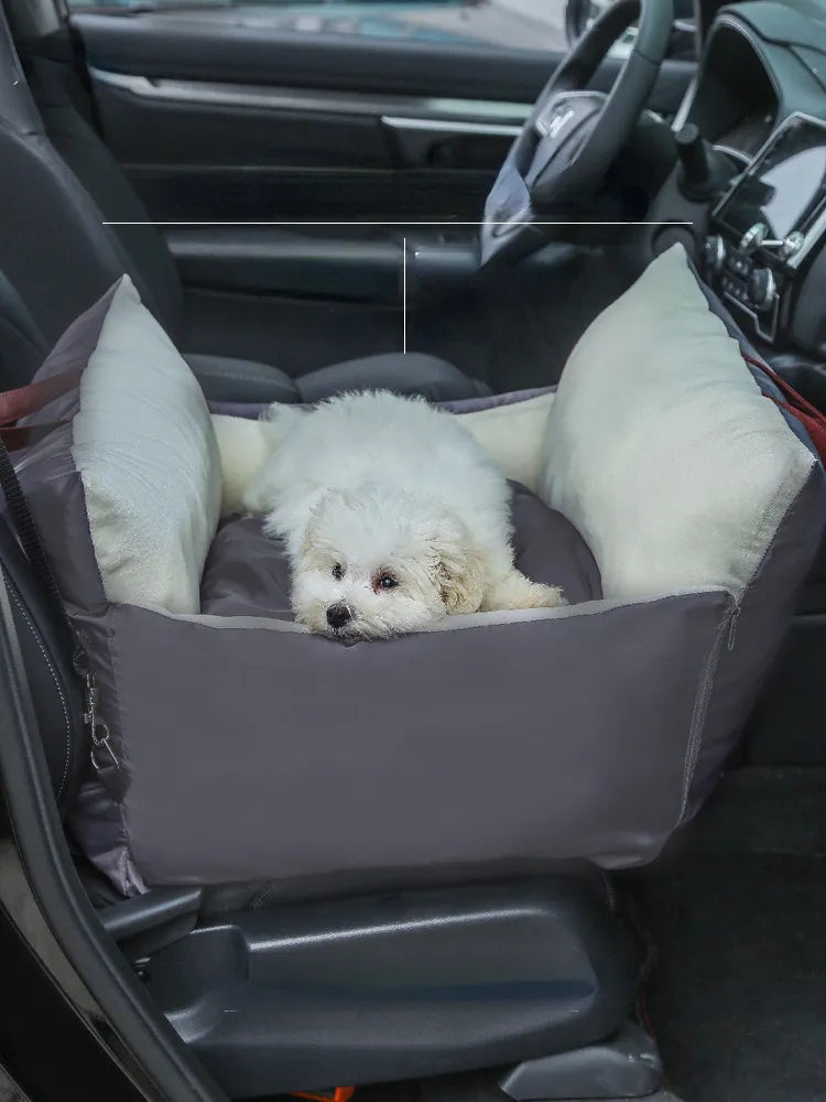 Central Control Dog Car Seat - Nonslip, Safe Booster Cushion, Seat Belt Compatible - Stylish Pet Carrier for Travel