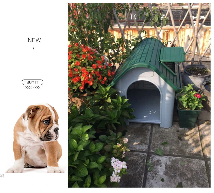 Luxury Plastic Large Dog Kennel - Outdoor Rainproof Villa for Four Seasons Comfort, Indoor and Patio Cat Nest