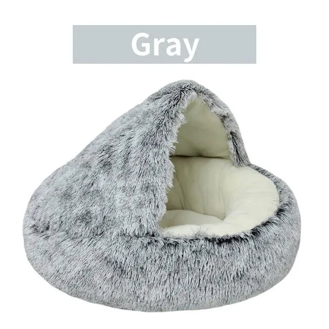 Soft Plush Pet Bed - 2-in-1 Round Cat Bed with Cover, Warm Sleeping Nest Cave for Small Dogs, Cozy Pet Mattress