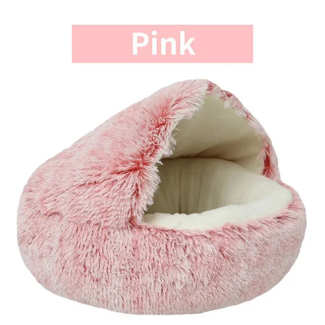 Soft Plush Pet Bed - 2-in-1 Round Cat Bed with Cover, Warm Sleeping Nest Cave for Small Dogs, Cozy Pet Mattress