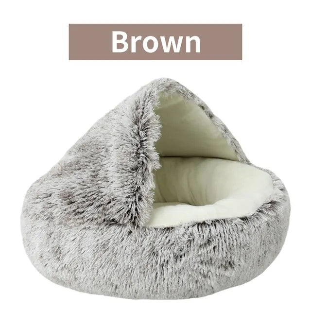 Soft Plush Pet Bed - 2-in-1 Round Cat Bed with Cover, Warm Sleeping Nest Cave for Small Dogs, Cozy Pet Mattress