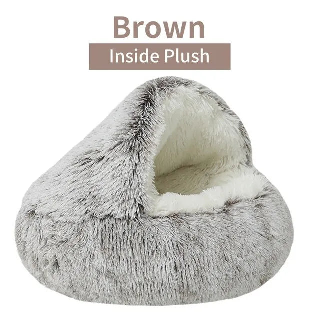 Soft Plush Pet Bed - 2-in-1 Round Cat Bed with Cover, Warm Sleeping Nest Cave for Small Dogs, Cozy Pet Mattress