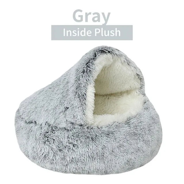 Soft Plush Pet Bed - 2-in-1 Round Cat Bed with Cover, Warm Sleeping Nest Cave for Small Dogs, Cozy Pet Mattress