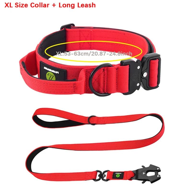 Elite Tactical Dog Leash and Collar Set: Heavy Duty Nylon, Quick Release, Padded Handle - Perfect for Military-Grade Training and Traffic Control!