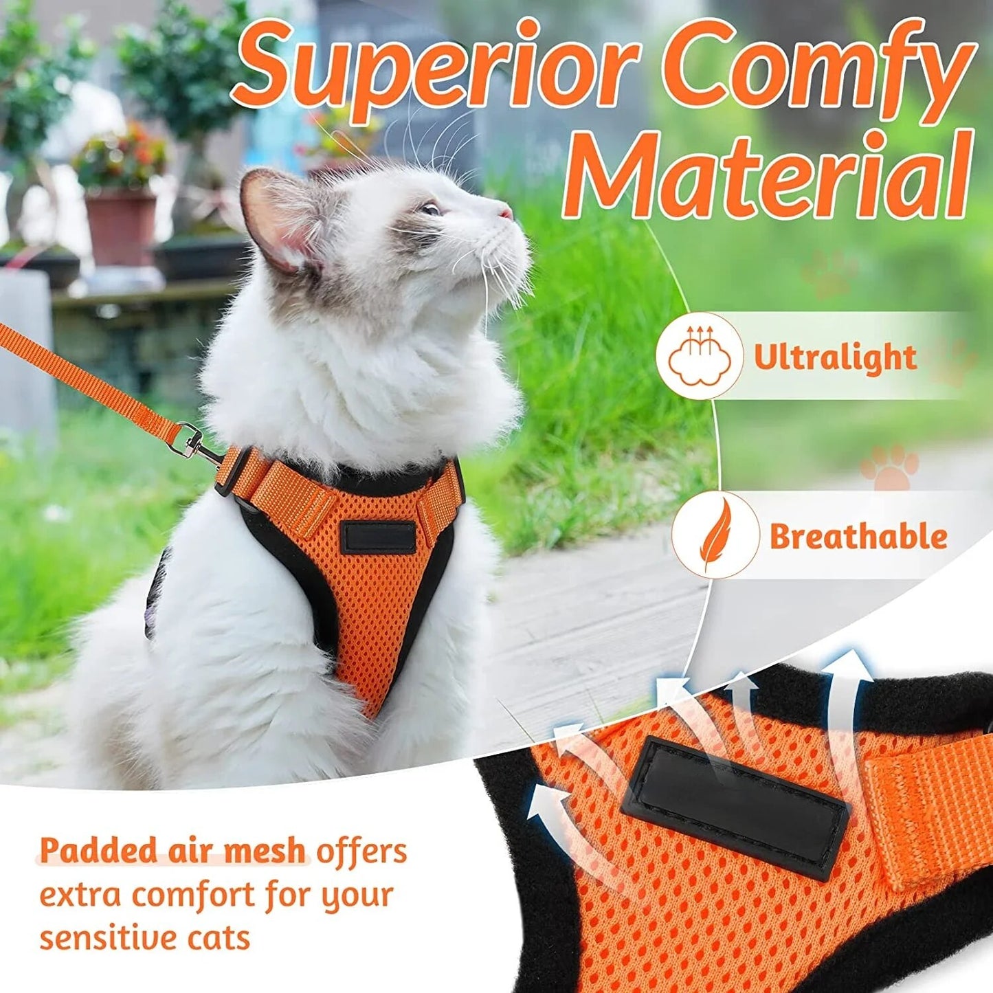 Cat Harness and Leash Set – Escape-Proof, Adjustable, Breathable with Reflective Strips – Stylish Jacket Design for Safe and Stylish Walks