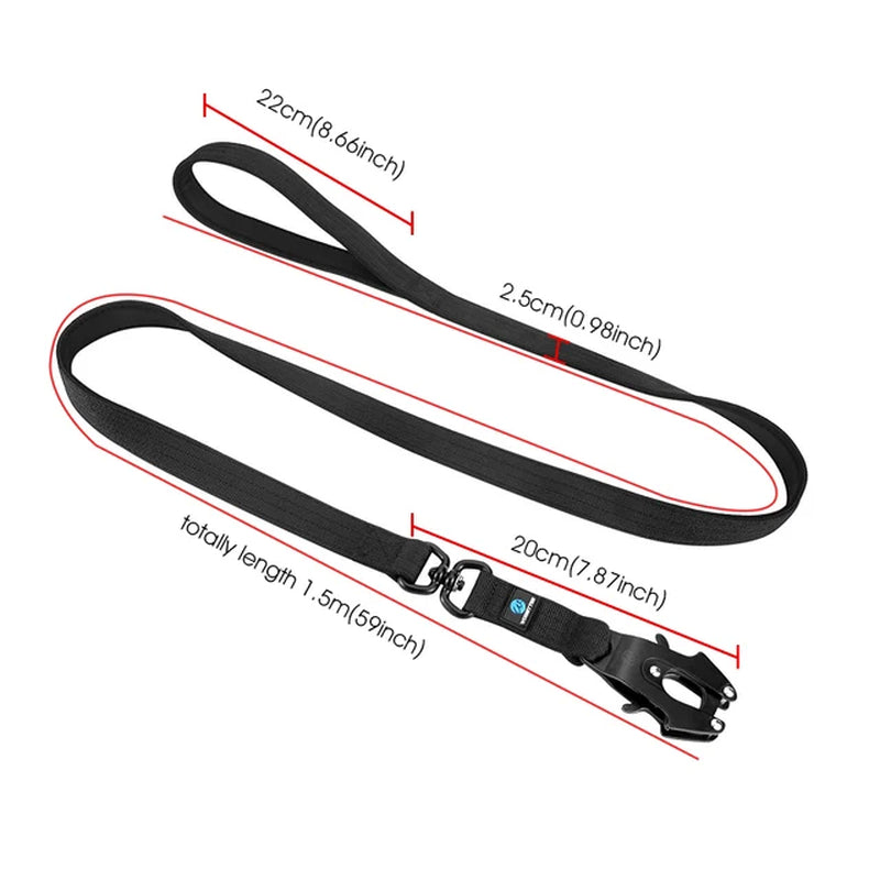 Elite Tactical Dog Leash and Collar Set: Heavy Duty Nylon, Quick Release, Padded Handle - Perfect for Military-Grade Training and Traffic Control!