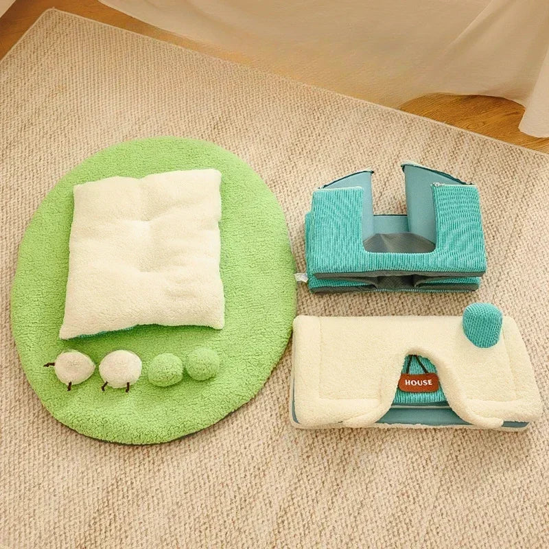 Foldable Pet Sleeping Bed: Cozy Cat/Dog Bed, Removable & Washable, Indoor Cat House Kennel, Ideal for Sweet Dreams!