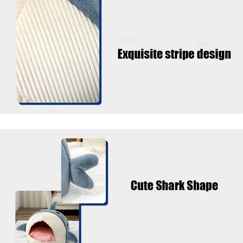 Whimsical Shark Retreat - Semi-Enclosed Cat Bed for Warm Naps and Stylish Pet Comfort