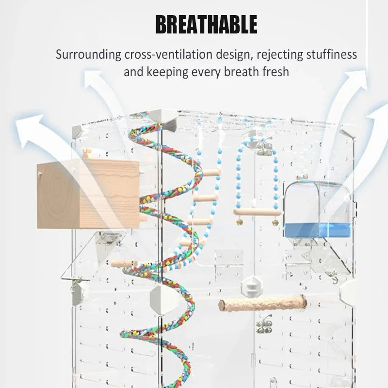 Feathered Elegance: Transparent Bird Cage for Breeding and Flying - Acrylic Avian Sanctuary