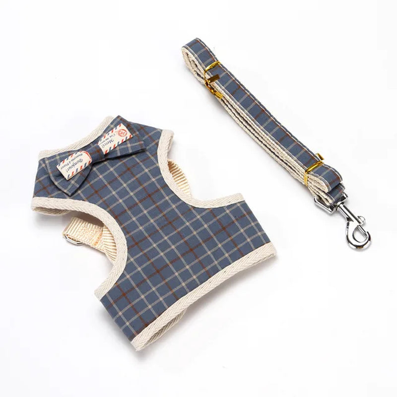 Cat Harness Set – Escape-Proof, Adjustable, Reflective Leash Stylish Safety for Your Furry Friend - Navy Plaid / Navy Blue