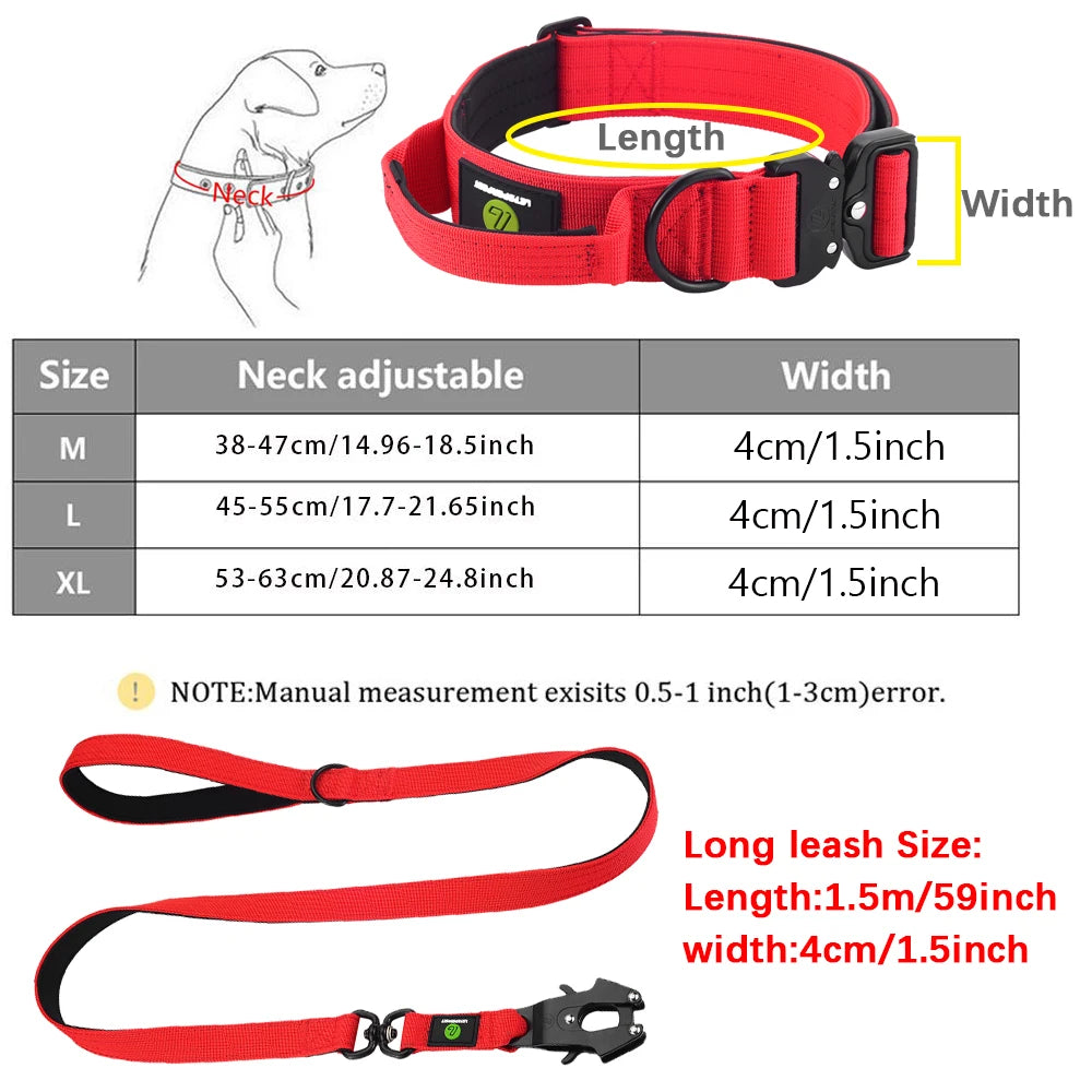 Elite Tactical Dog Leash and Collar Set: Heavy Duty Nylon, Quick Release, Padded Handle - Perfect for Military-Grade Training and Traffic Control!